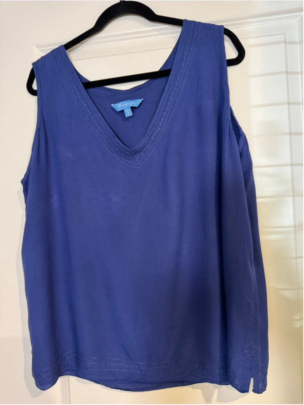 Women's Blue Ginger Embroidered Trim Tank Top, Size XXL, Blue